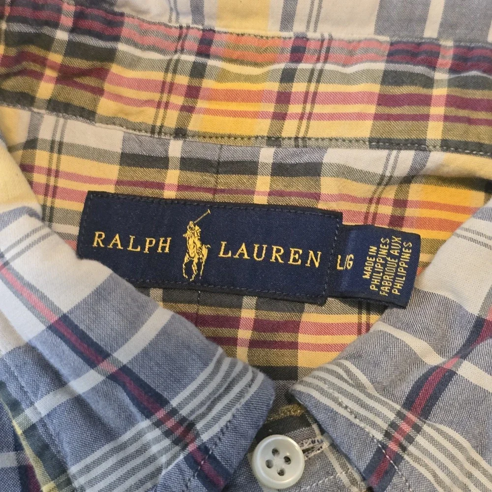 Ralph Lauren Men's Plaid Button Down Shirt LG Yellow Blue‎ Purple Casual